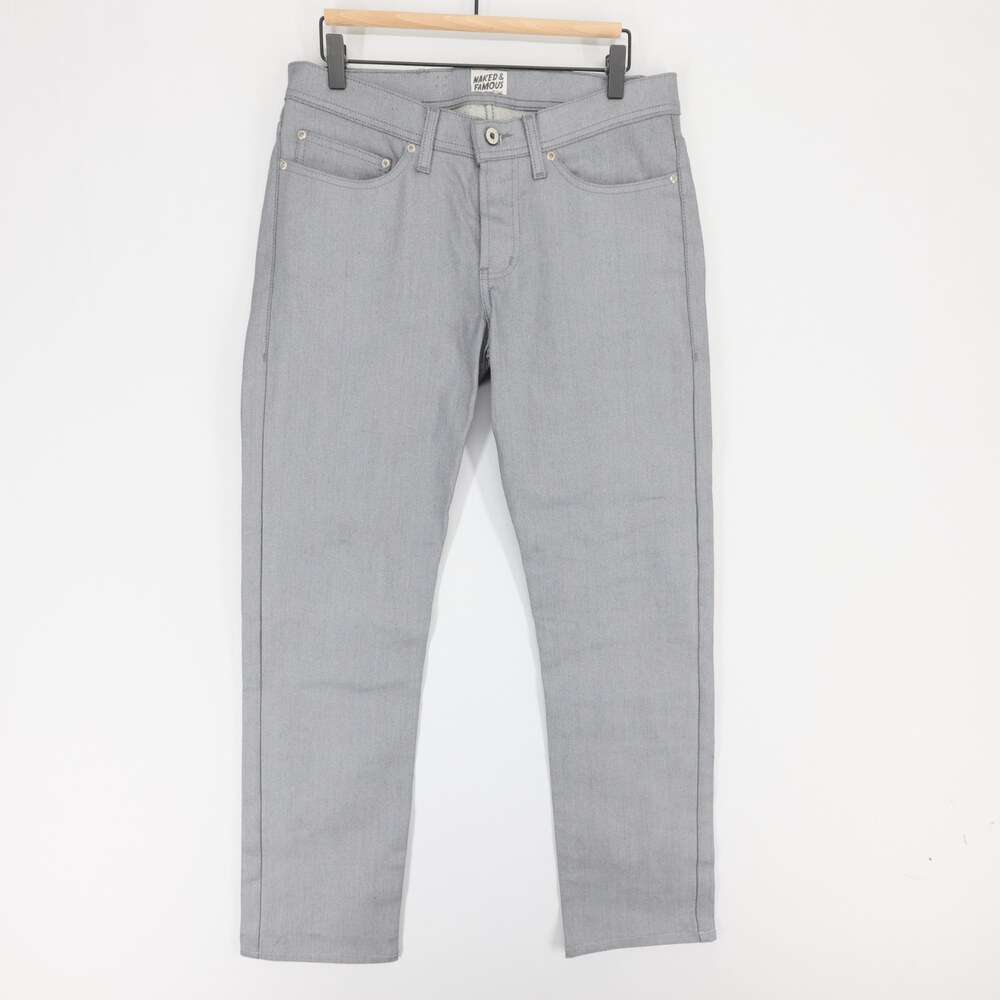 Naked And Famous Weird Guy Jeans Mens 32 Gray Reflective Raw Denim Button Fly